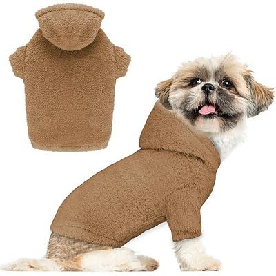 Fuzzy Dog Sweaters for Small Dogs Dog Hoodie Dog Clothes Warm Soft Cozy Dog Coats Hooded Sweatshirt Fleece Small Dog Hoodies Dog Sweater(Coffee-XS)