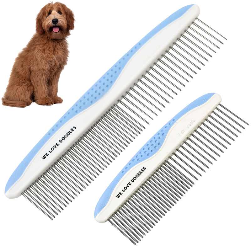 Metal Dog Comb, Dog Combs for Grooming Matting, Doodle Brush, Dematting Comb for Dogs, Dog Grooming Tools, Pet Comb, Metal Dog Grooming Comb, Dog Detangler Brush, Dog Dematting Tools, 2 Pack